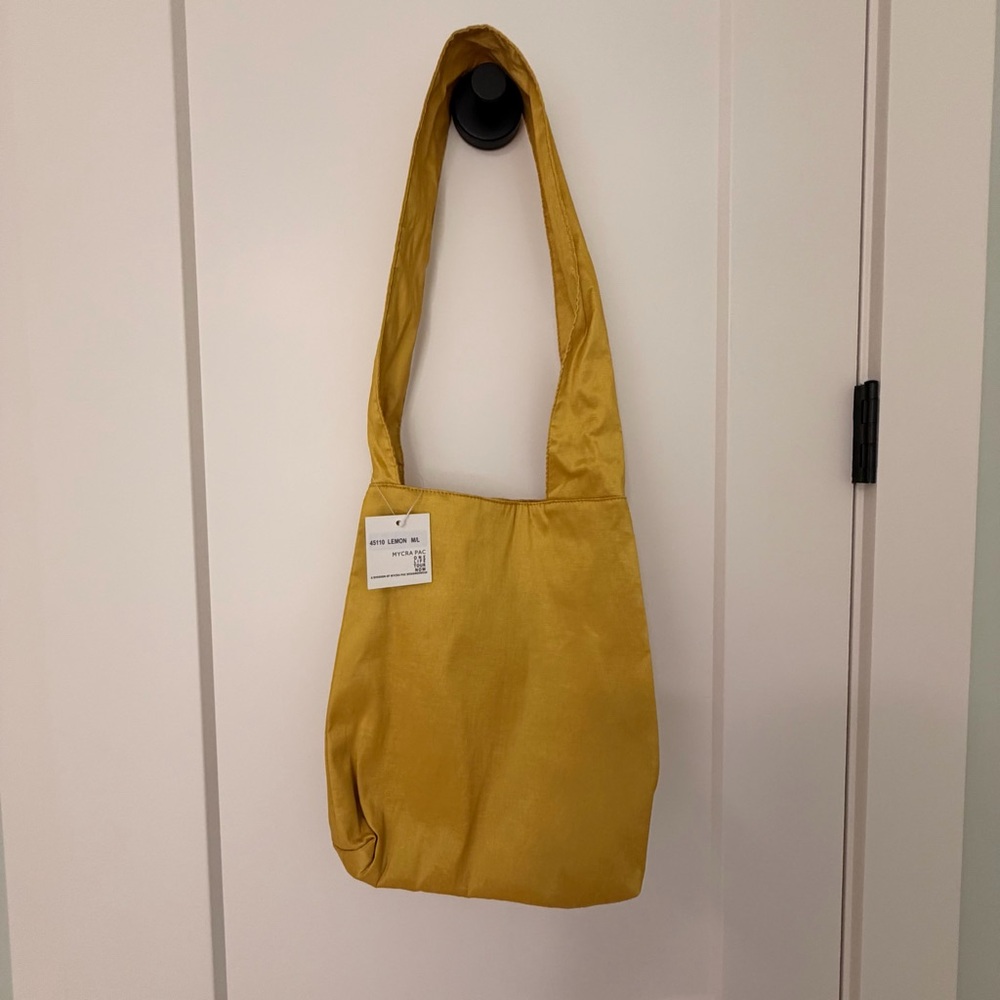 NWT Mycra Pac One Bright Shimmering Lemon Yellow Shoulder Tote Bag